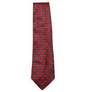 Kenneth Charles Red Gray Geometric Checker Silk Tie Necktie